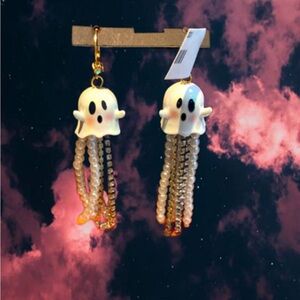 Betsey Johnson Ghost tassels//rhinestone ear-rings. Halloween gift!